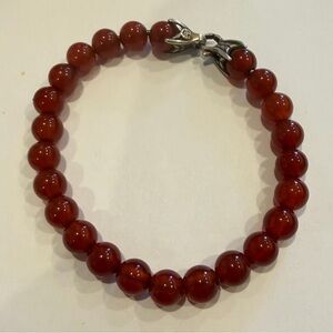 David Yurman Sterling Silver & Red Carnelian Spiritual Bead Bracelet